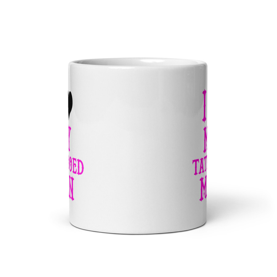 I Heart My Tattooed Man - White Glossy Mug (Pink Print)