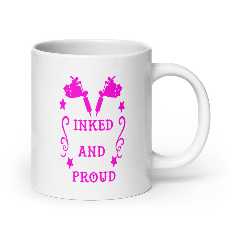 Inked And Proud - White Glossy Mug (Pink Print)