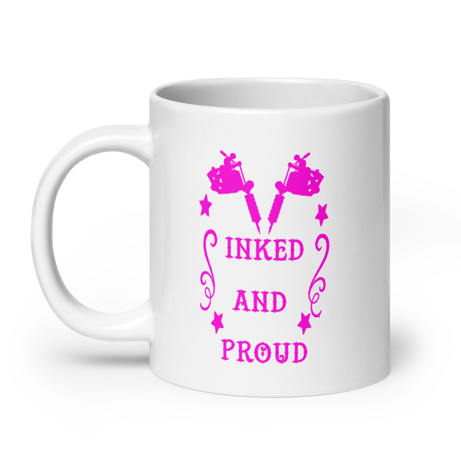 Inked And Proud - White Glossy Mug (Pink Print)