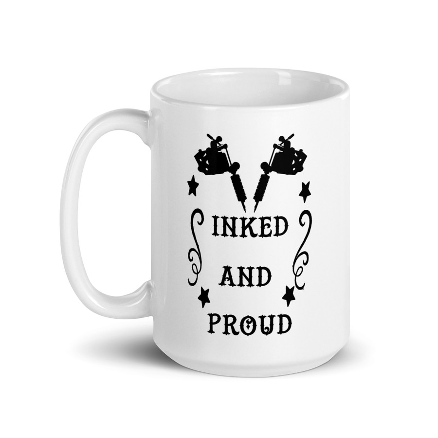 Inked And Proud - White Glossy Mug (Black Print)