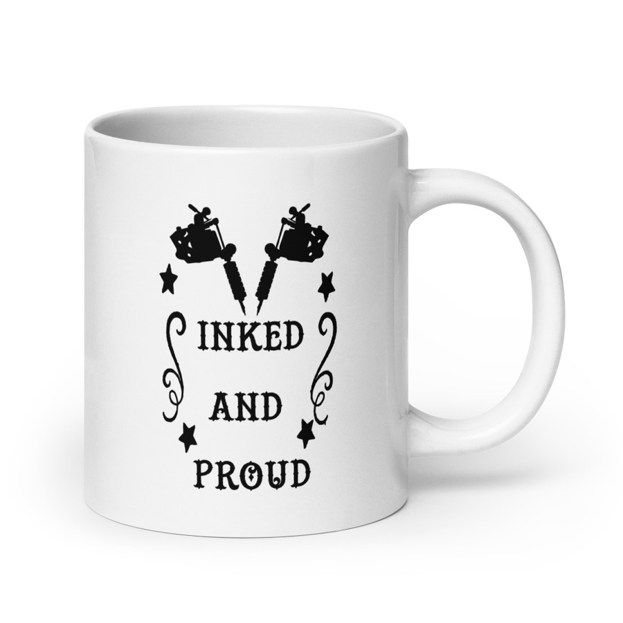 Inked And Proud - White Glossy Mug (Black Print)