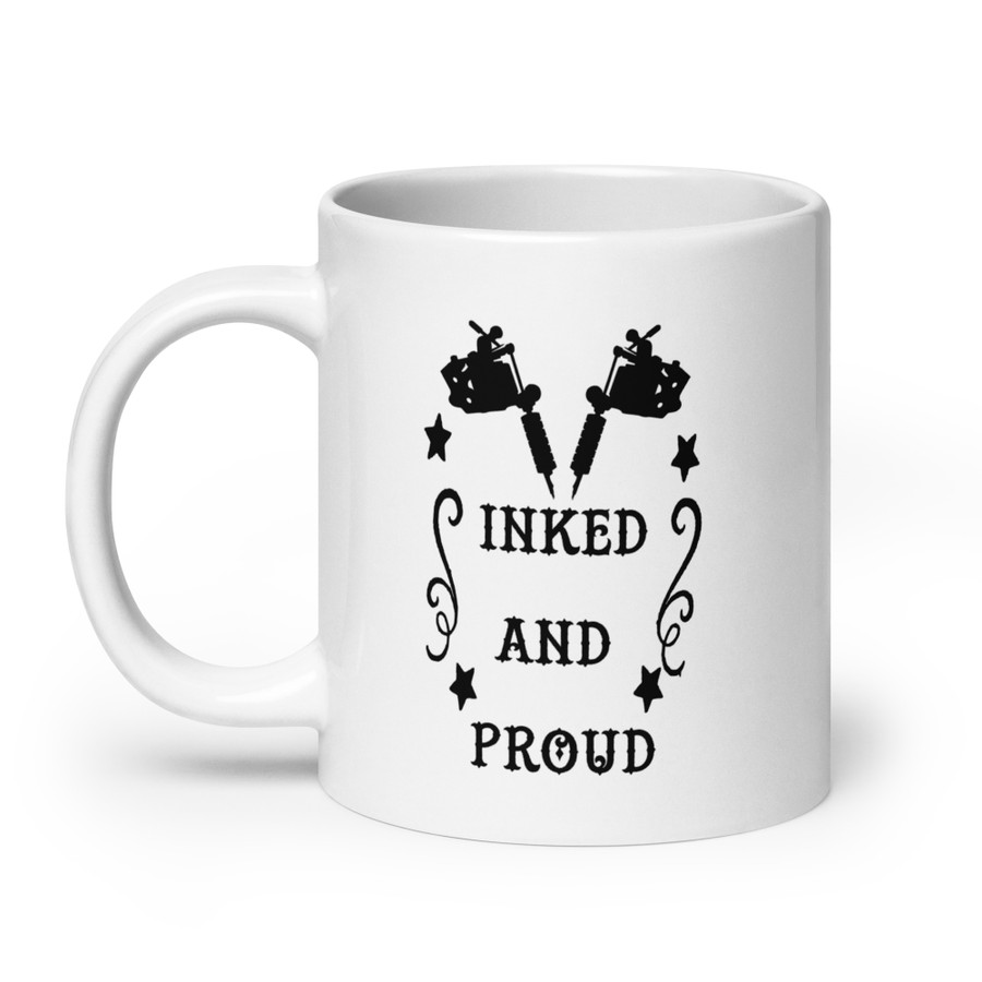 Inked And Proud - White Glossy Mug (Black Print)