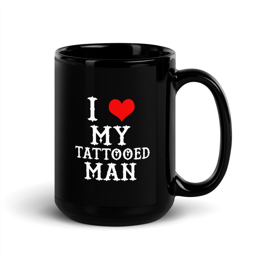 I Heart My Tattooed Man - Black Glossy Mug (White Print)