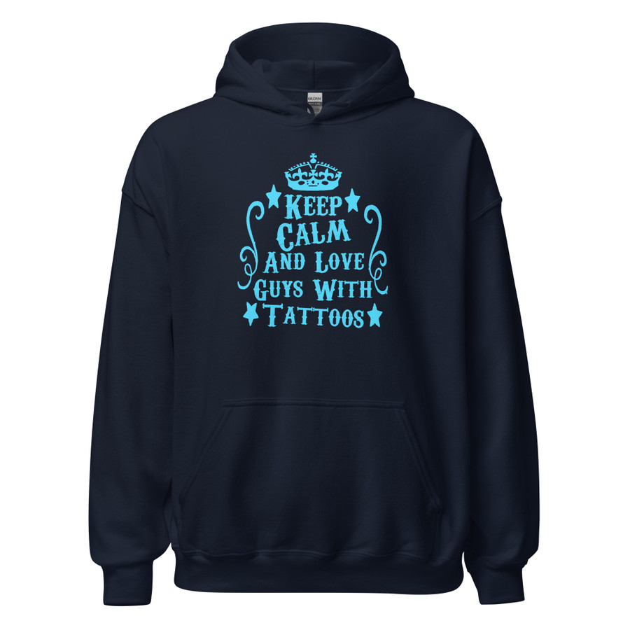 Unisex Keep Calm And Love Guys With Tattoos - Hoodie (Blue Print)