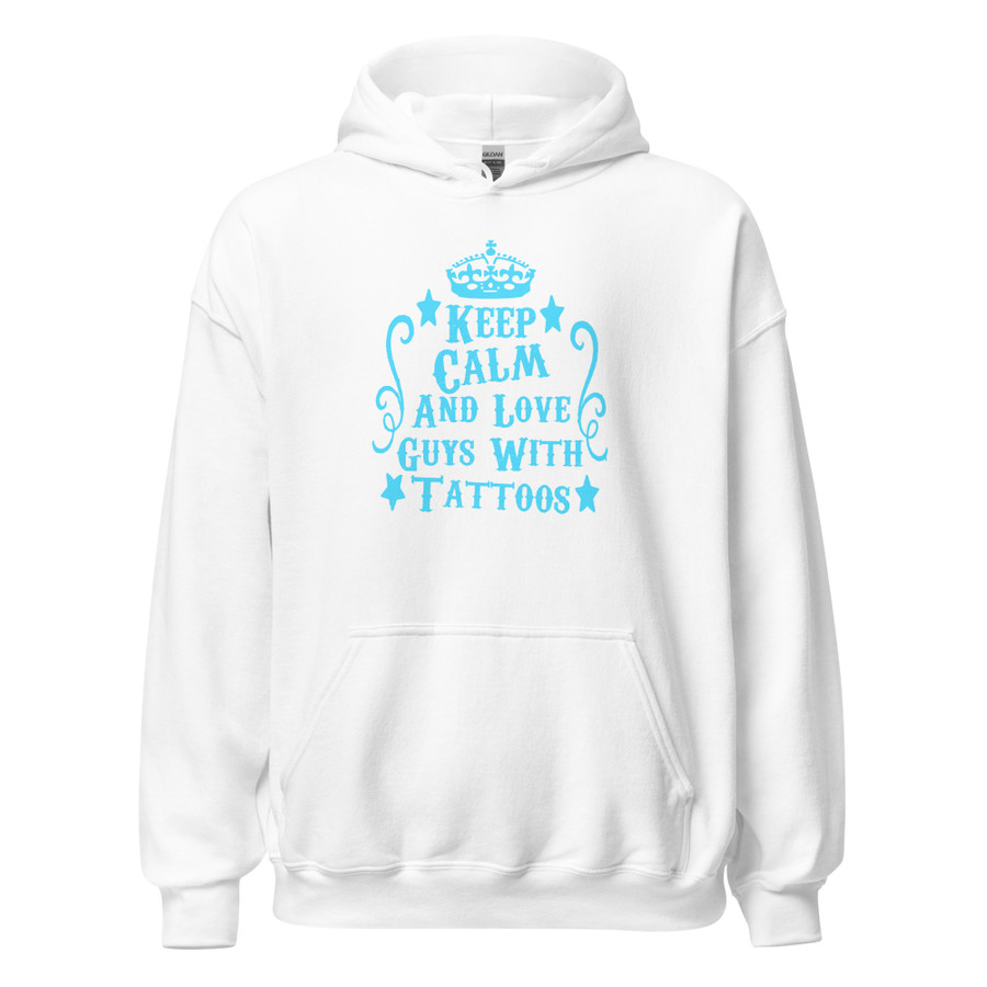 Unisex Keep Calm And Love Guys With Tattoos - Hoodie (Blue Print)