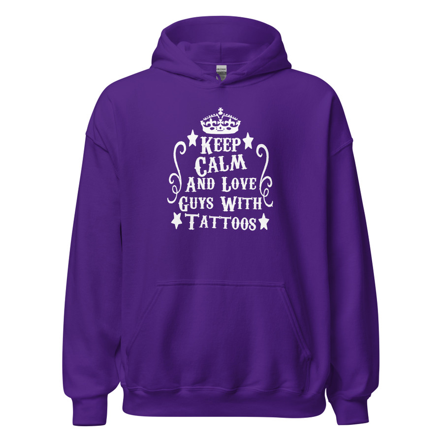 Unisex Keep Calm And Love Guys With Tattoos - Hoodie (White Print)