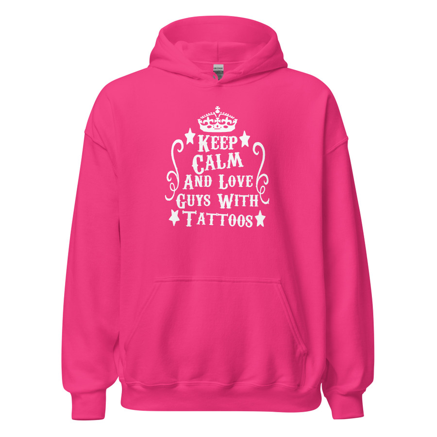 Unisex Keep Calm And Love Guys With Tattoos - Hoodie (White Print)