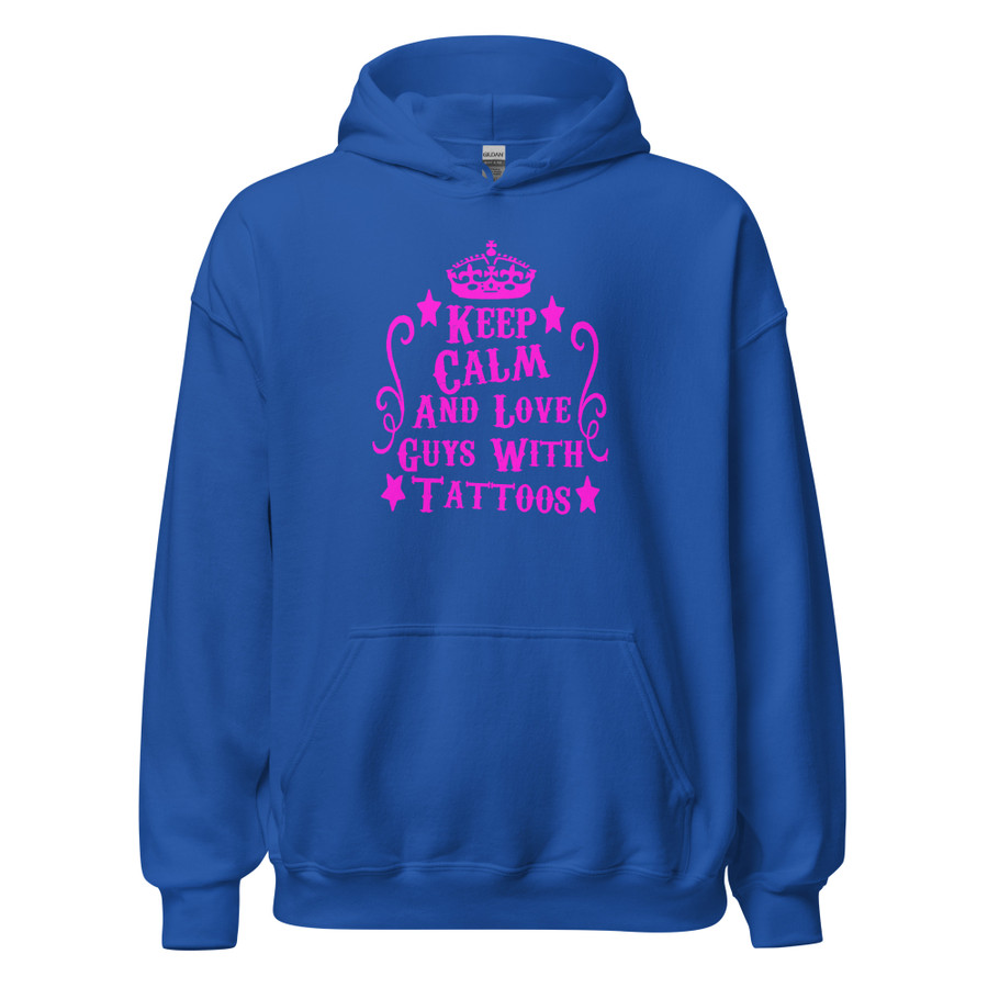 Unisex Keep Calm And Love Guys With Tattoos - Hoodie (Pink Print)