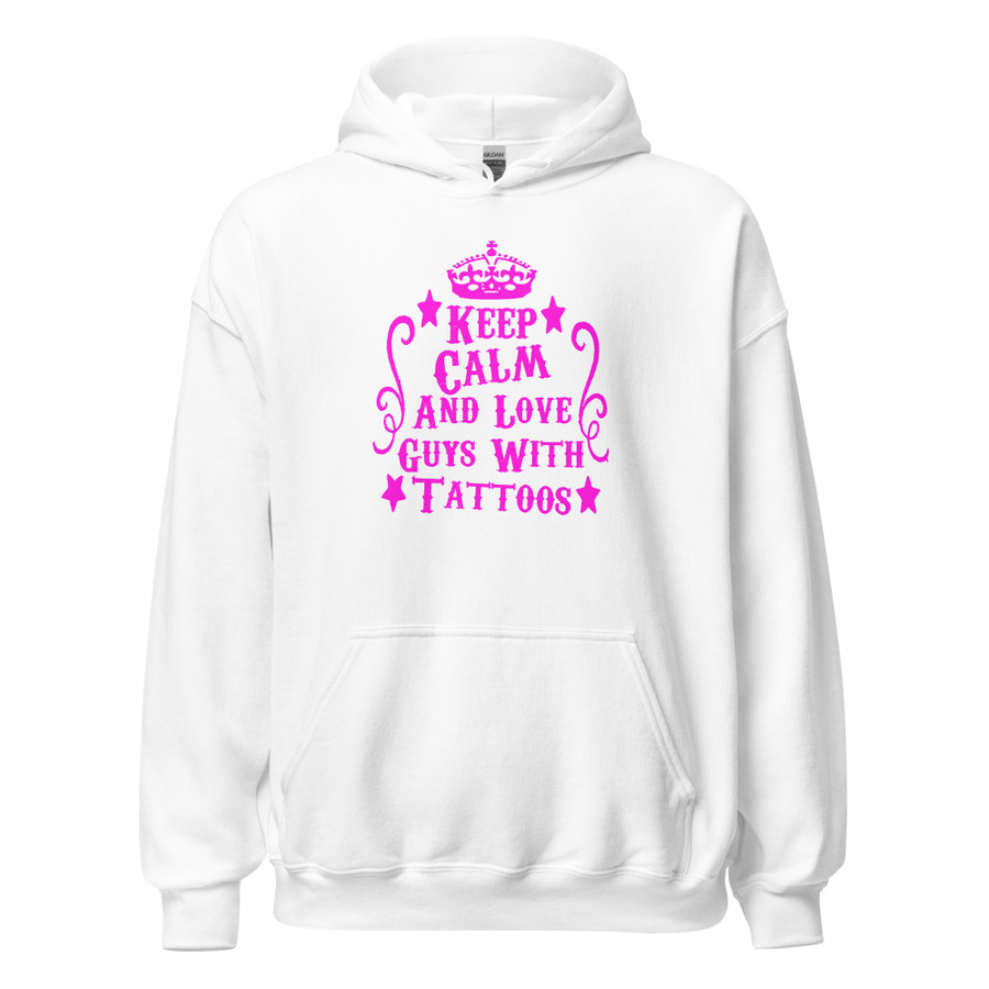 Unisex Keep Calm And Love Guys With Tattoos - Hoodie (Pink Print)