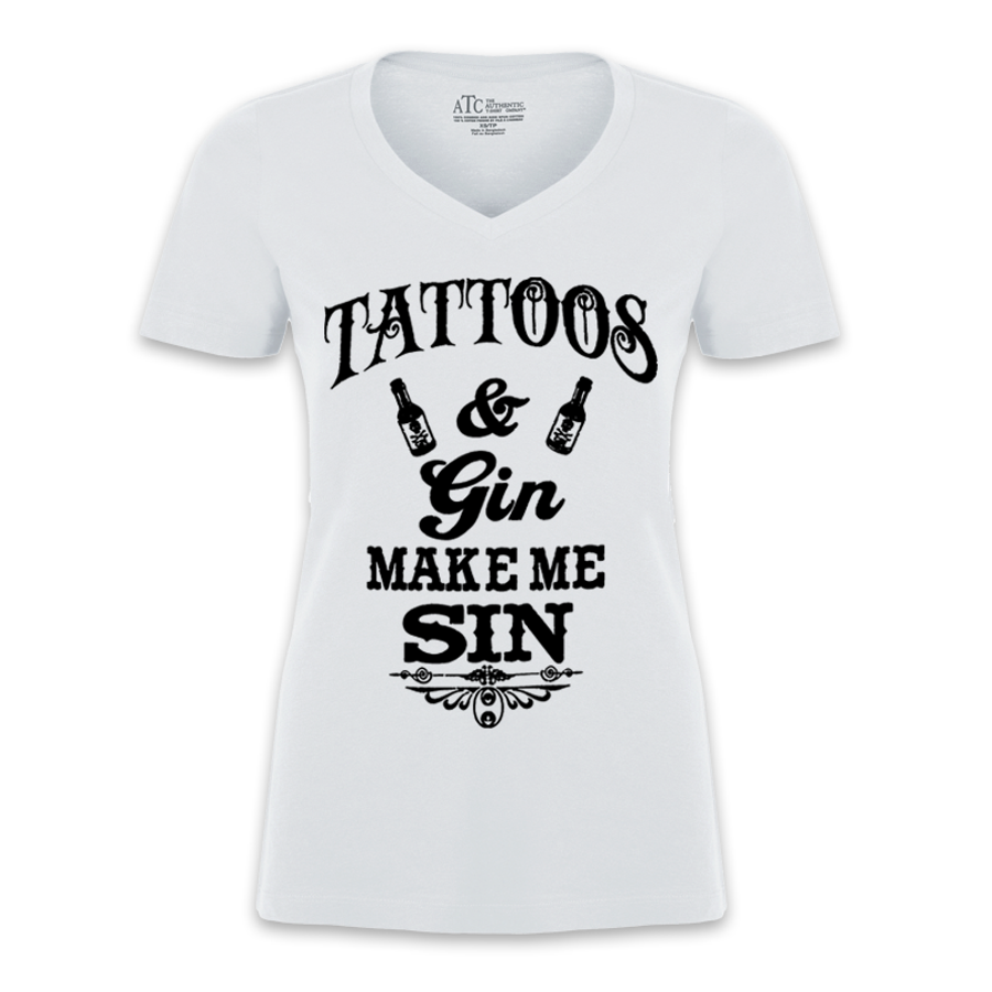 Women's Tattoos And Gin Make Me Sin - Tshirt
