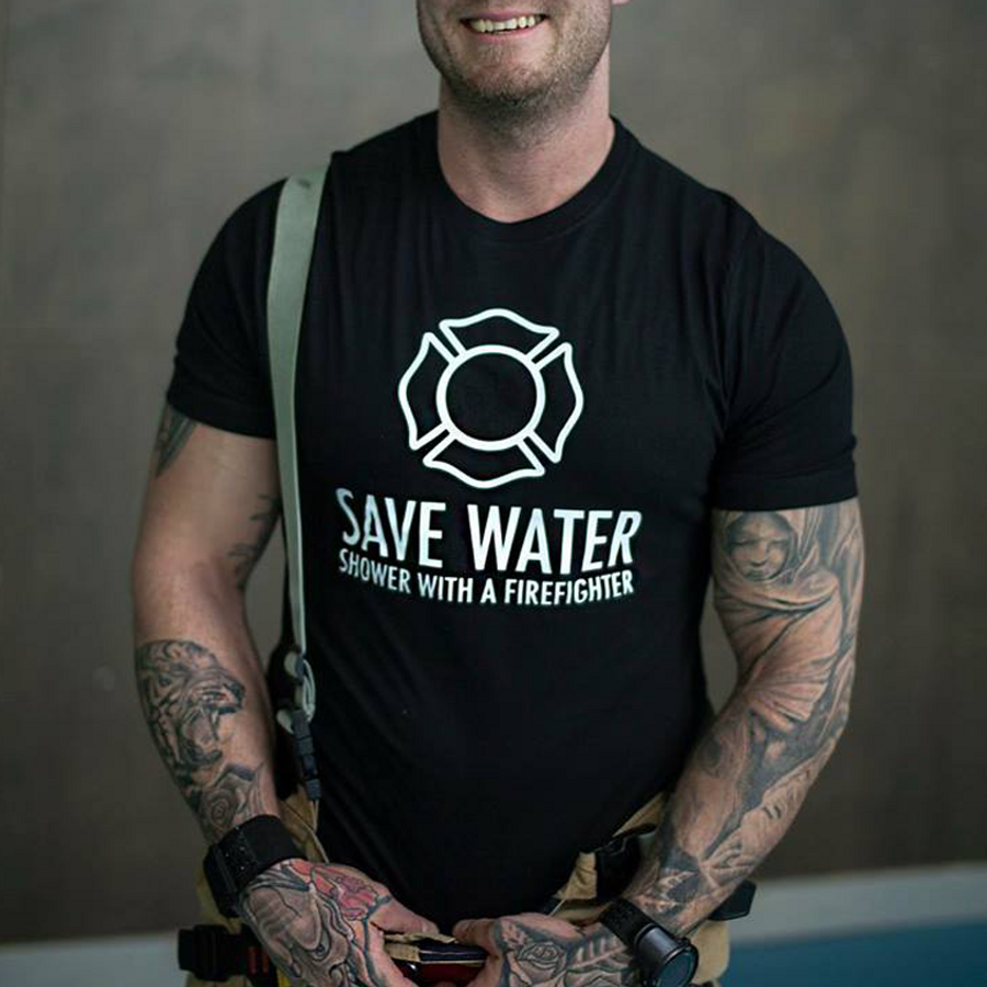 Men's Save Water Shower With A Firefighter - Tshirt