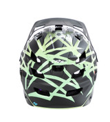 Helmet in Black / Green showing green line design across the back. Helmet in Black / Green showing green line design across the back.