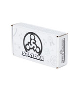 Side angle of Strider Tool Kit showing white box with gray doodle design and black Strider logo.