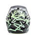 Helmet in Black / Green showing green line design across the back. Helmet in Black / Green showing green line design across the back.