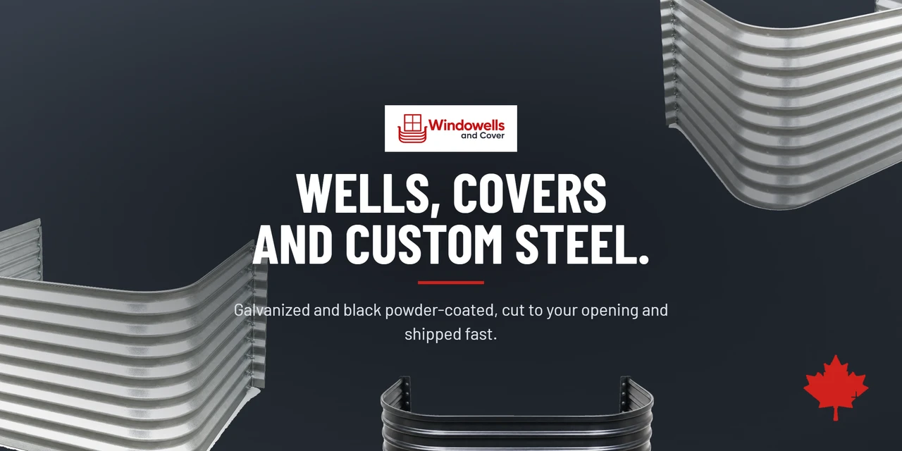 Galvanized and black powder-coated steel window wells made in Calgary, Alberta