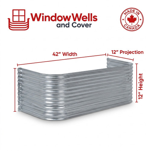 42″ W × 12″ P × 12″ H Galvanized Steel Window Well