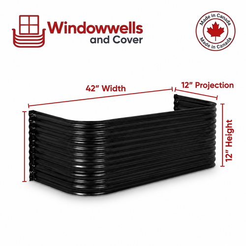 42″ W × 12″ P × 12″ H Powder Coated Window Well — Gloss Black