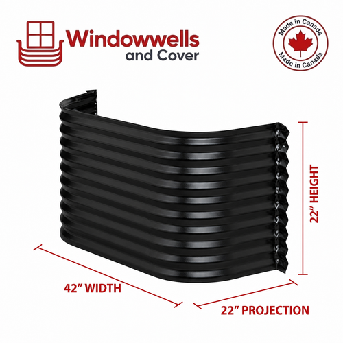 42″ W × 22″ P × 22″ H Powder Coated Window Well — Gloss Black