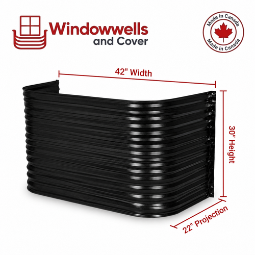 42″ W × 22″ P × 30″ H Powder Coated Window Well — Gloss Black