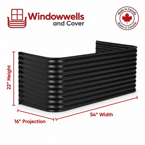 54″ W × 16″ P × 22″ H Powder Coated Window Well — Gloss Black