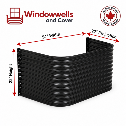54″ W × 22″ P × 22″ H Powder Coated Window Well — Gloss Black