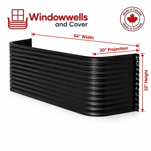 54″ W × 30″ P × 22″ H Powder Coated Window Well — Gloss Black