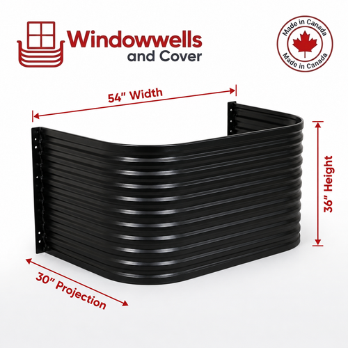 54″ W × 30″ P × 36″ H Powder Coated Window Well — Gloss Black