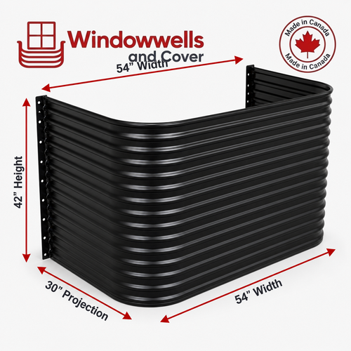 54″ W × 30″ P × 42″ H Powder Coated Window Well — Gloss Black