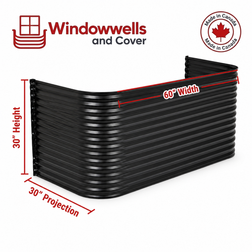 60″ W × 30″ P × 30″ H Powder Coated Window Well — Gloss Black