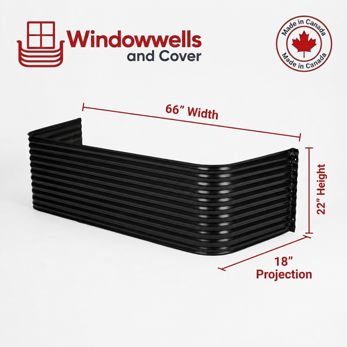 66″ W × 18″ P × 22″ H Powder Coated Window Well — Gloss Black