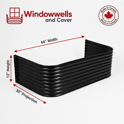 66″ W × 30″ P × 12″ H Powder Coated Window Well — Gloss Black