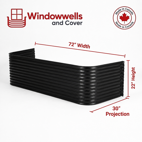 72″ W × 30″ P × 22″ H Powder Coated Window Well — Gloss Black