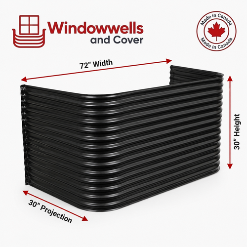 72″ W × 30″ P × 30″ H Powder Coated Window Well — Gloss Black