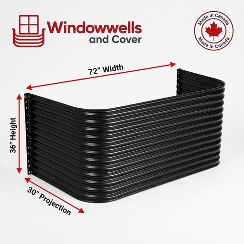 72″ W × 30″ P × 36″ H Powder Coated Window Well — Gloss Black