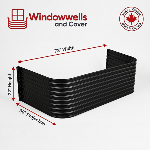 78″ W × 30″ P × 22″ H Powder Coated Window Well — Gloss Black