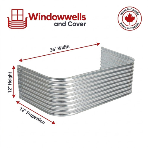 36″ W × 12″ P × 12″ H Galvanized Steel Window Well