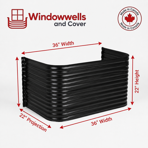 36″ W × 22″ P × 22″ H Powder Coated Window Well — Gloss Black