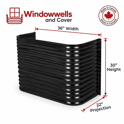 36″ W × 22″ P × 30″ H Powder Coated Window Well — Gloss Black