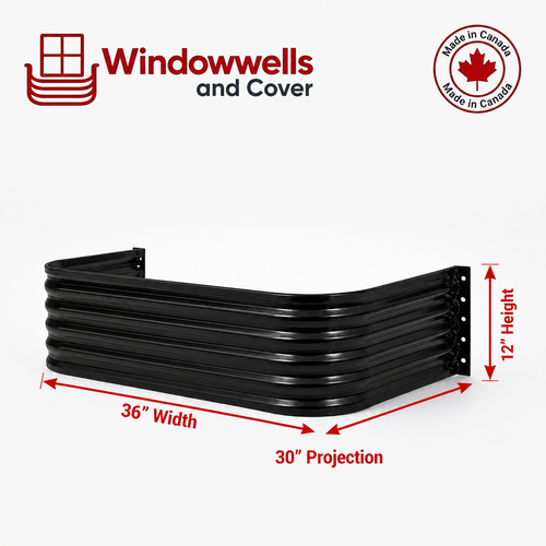 36″ W × 30″ P × 12″ H Powder Coated Window Well — Gloss Black