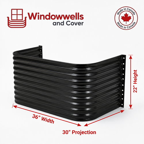 36″ W × 30″ P × 22″ H Powder Coated Window Well — Gloss Black