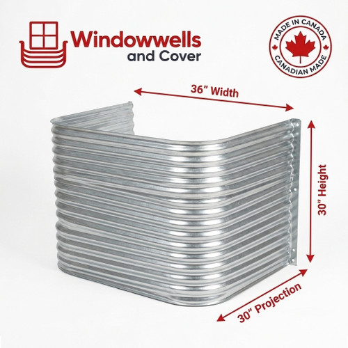 36″ W × 30″ P × 30″ H Galvanized Steel Window Well