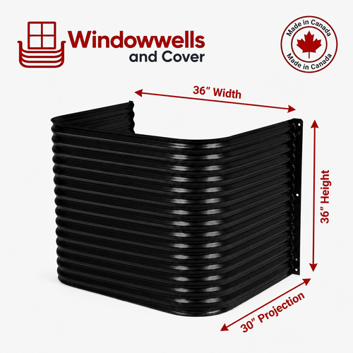 36″ W × 30″ P × 36″ H Powder Coated Window Well — Gloss Black