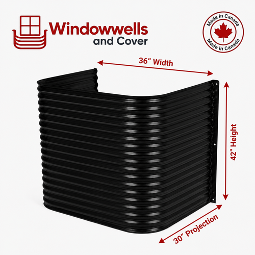 36″ W × 30″ P × 42″ H Powder Coated Window Well — Gloss Black