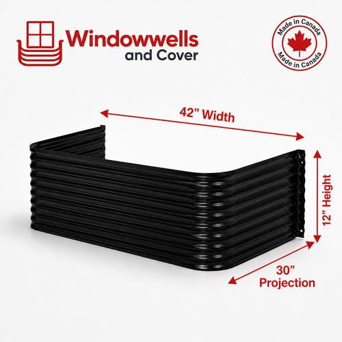 42″ W × 30″ P × 12″ H Powder Coated Window Well — Gloss Black