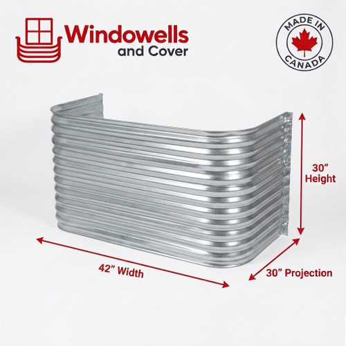 42″ W × 30″ P × 30″ H Galvanized Steel Window Well