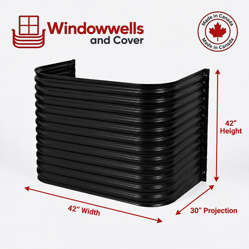42″ W × 30″ P × 42″ H Powder Coated Window Well — Gloss Black