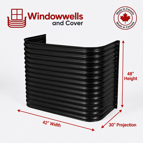 42″ W × 30″ P × 48″ H Powder Coated Window Well — Gloss Black