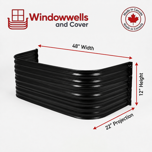 48″ W × 22″ P × 12″ H Powder Coated Window Well — Gloss Black
