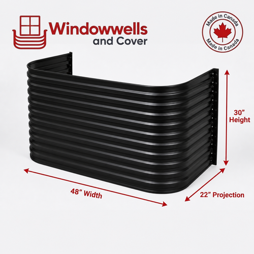 48″ W × 22″ P × 30″ H Powder Coated Window Well — Gloss Black