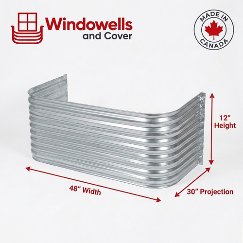 48″ W × 30″ P × 12″ H Galvanized Steel Window Well